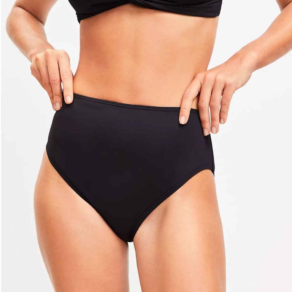 LOFT Beach High Waist Bikini Bottom Black Medium NWT